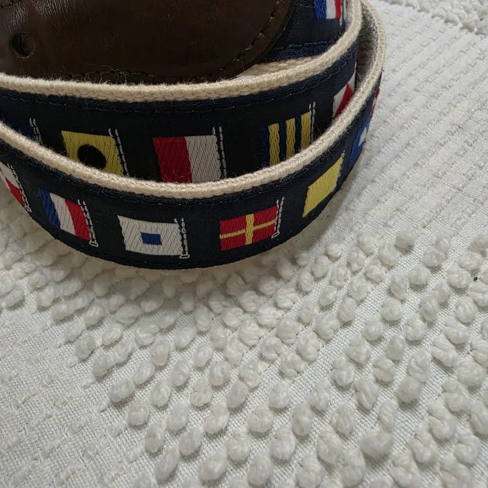 Mens Leather Canvas Sailing Nautical Signal Flags Belt Preppy Size 40